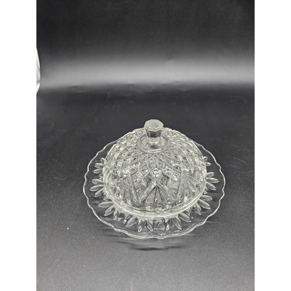 Round Covered Butter Dish by Anchor Hocking - Molded Glass - Prescut Pineapple
